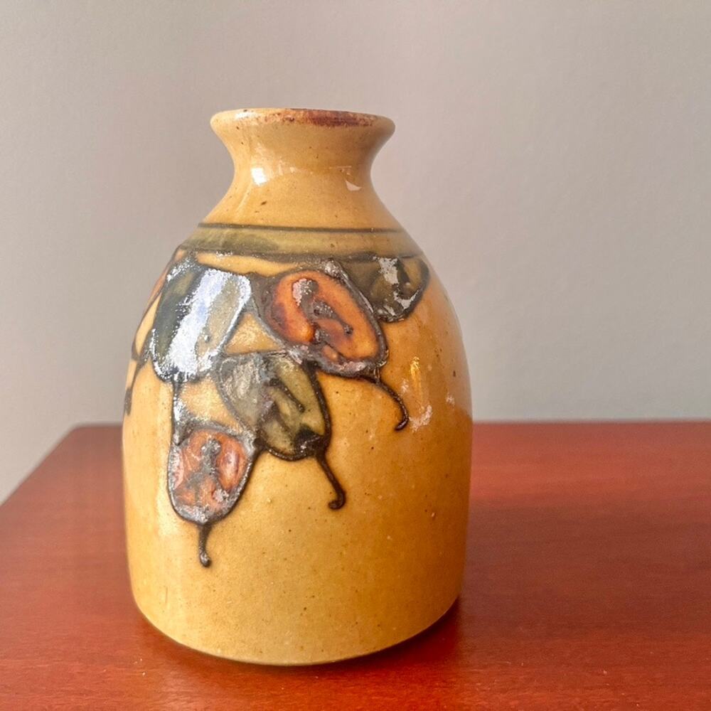 Studio Handmade Raised Leaf Motif Bud Vase Hand Glazed after Moorcraft